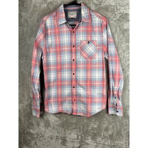 Flag & Anthem Men's Long Sleeve Plaid Button Down Shirt Red Blue White Size S